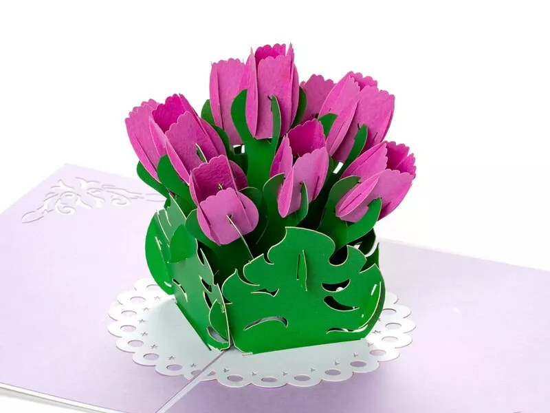 Pop Up-kort – Lilla Tulipaner 3 Pop Up-kort – Lilla Tulipaner