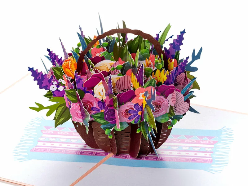 Pop Up-kort – Blomster I Kurv 3 Pop Up-kort – Blomster I Kurv